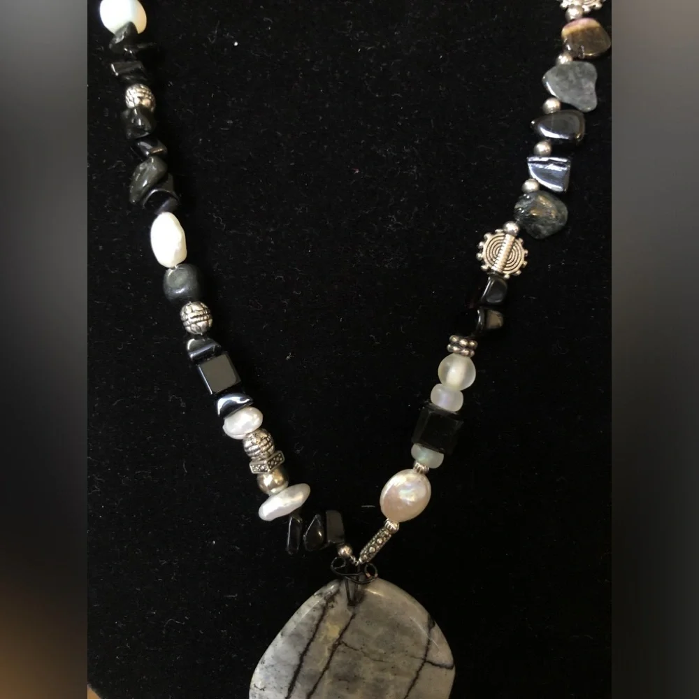 Hand Crafted Mulit-Stone Necklace With a Teardrop Shaped Picasso Stone Pendant